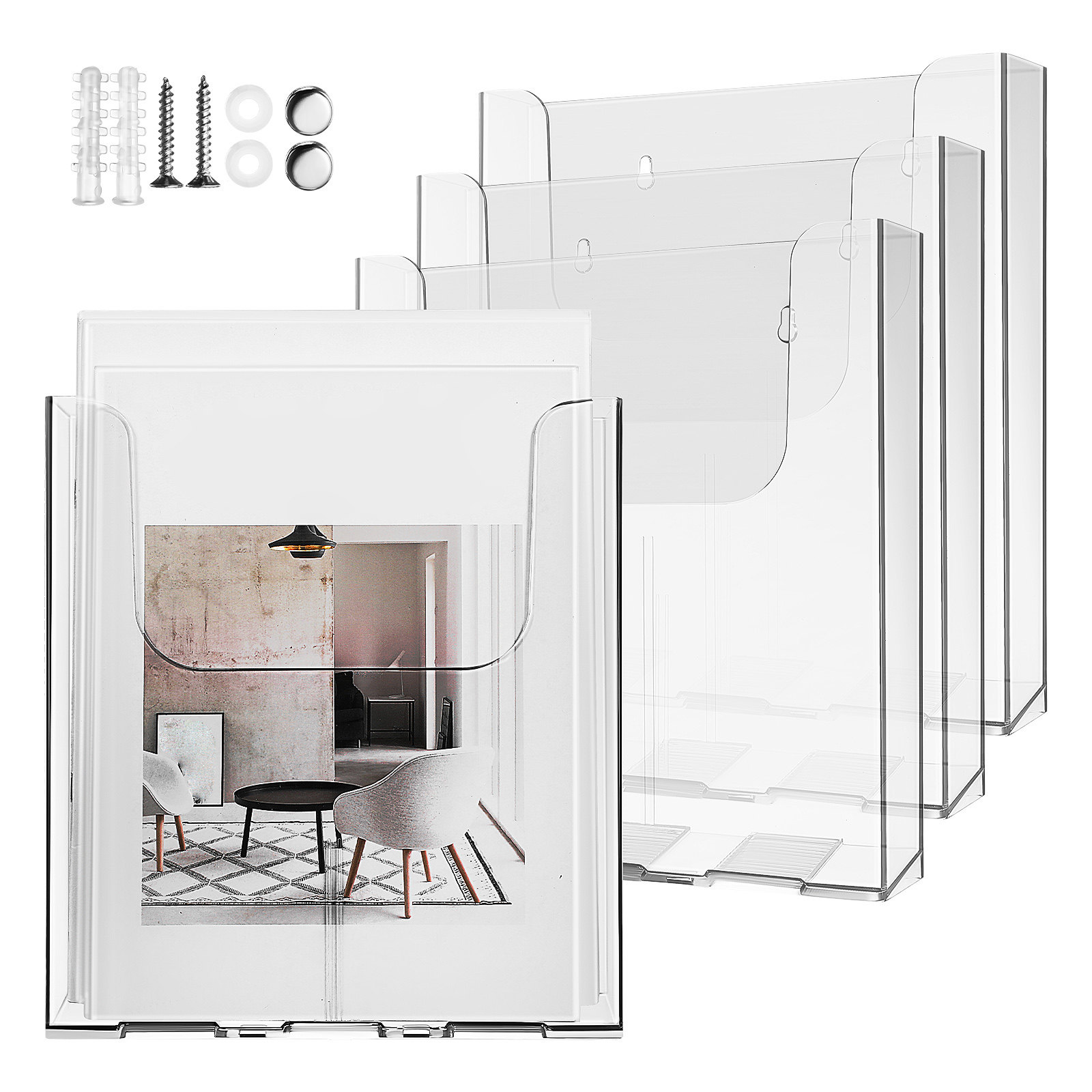 Document Holder Stand - 아크릴 소재의 벽걸이형 브로셔 정리대 4개