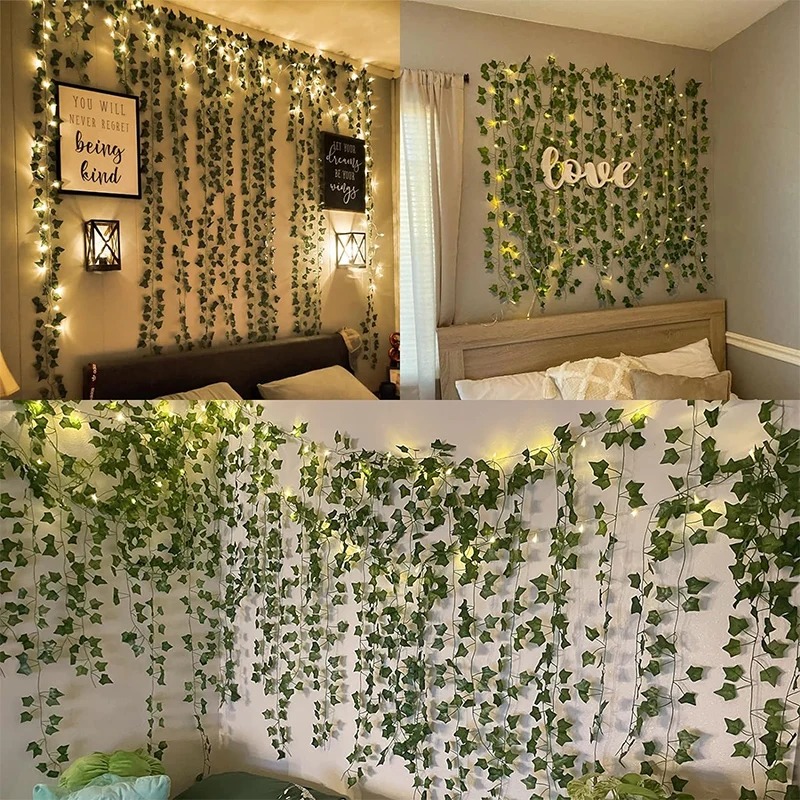 녹색 아이비 LED 조명 스트링 잎 인공 화환 걸이식  - Home Office Layout 리뷰 및 가격